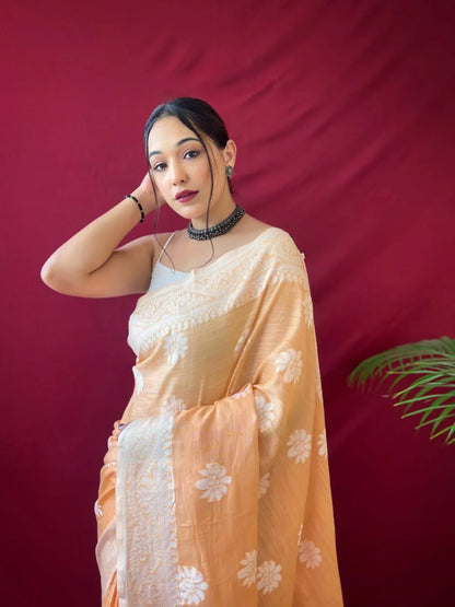 Designer Upasna Pure Linen Lucknowi Weaving Saree