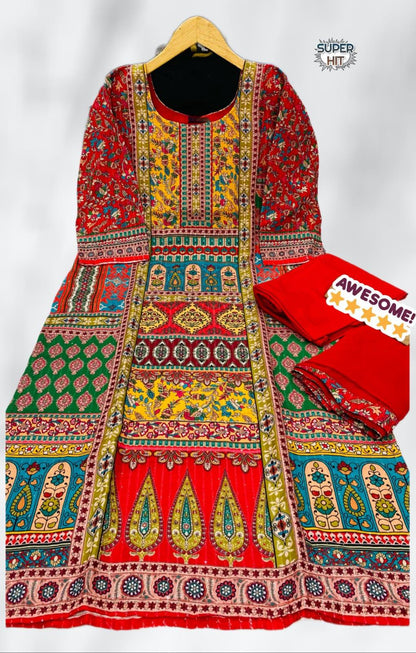 Beautiful Printed Maslin with full Sequence Suit