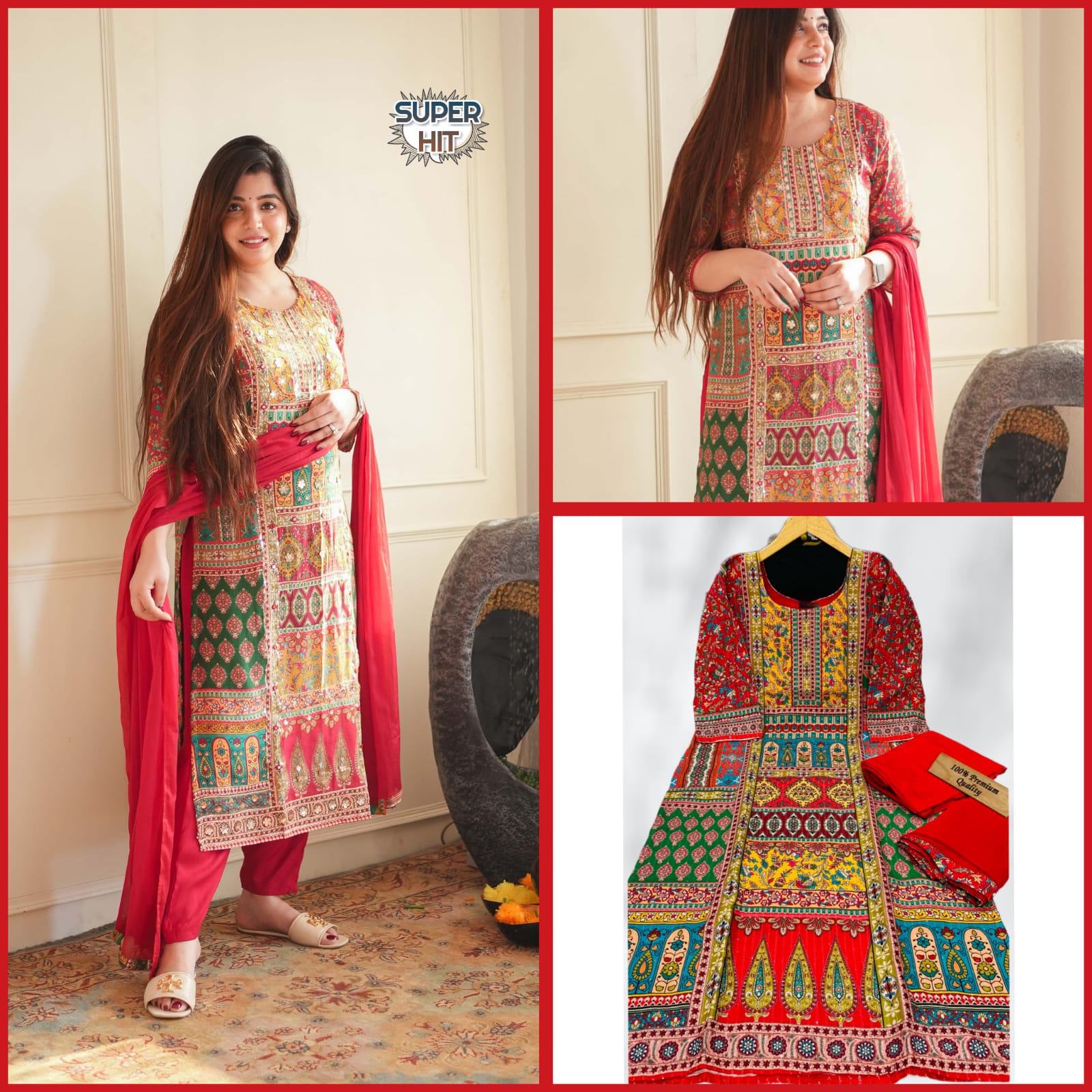 Beautiful Printed Maslin with full Sequence Suit