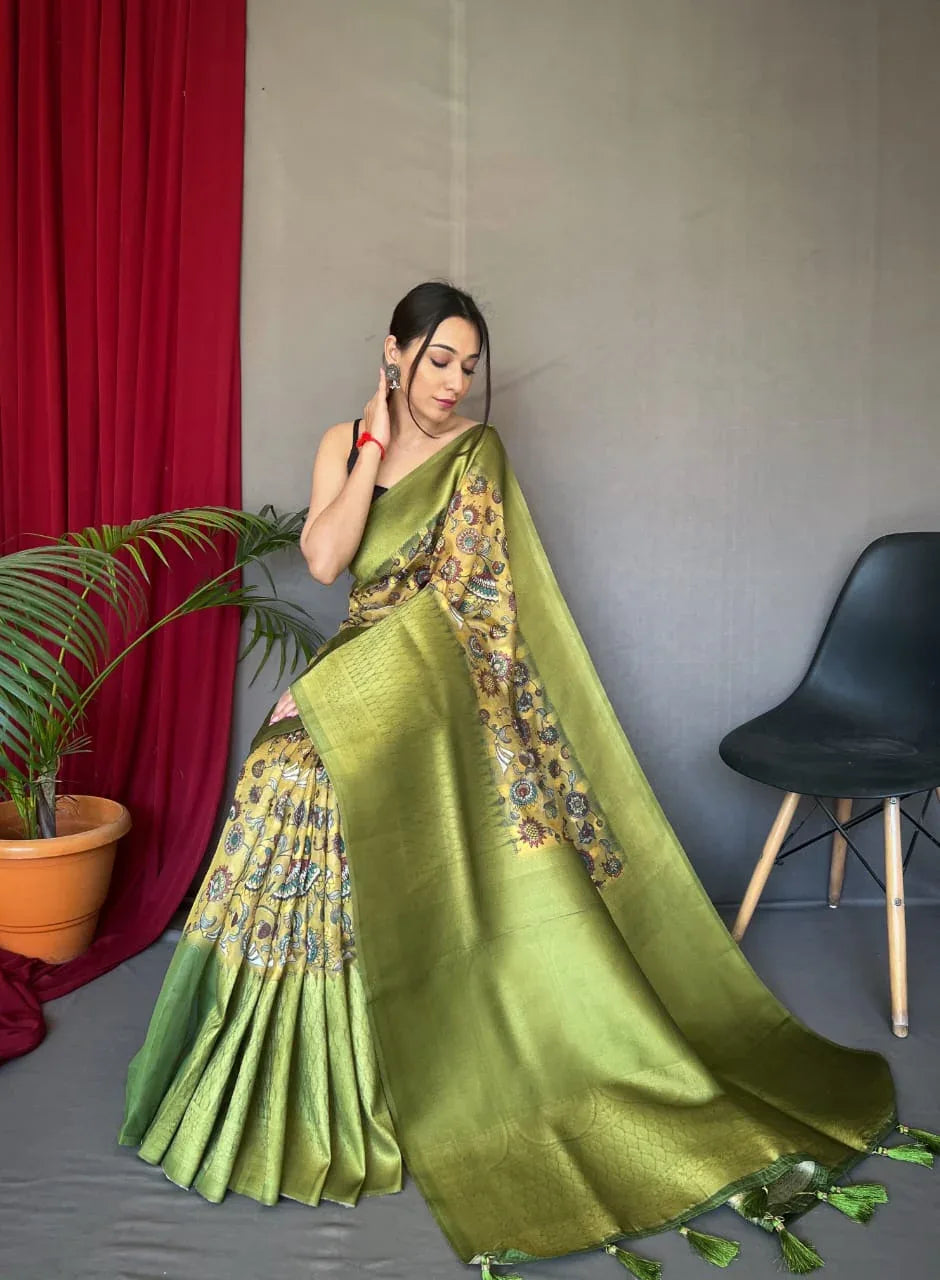 Beautiful Designer Pure Kora Kalamkari Organza Saree