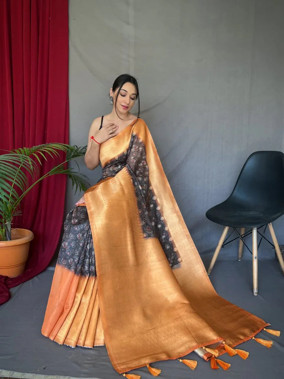 Beautiful Designer Pure Kora Kalamkari Organza Saree