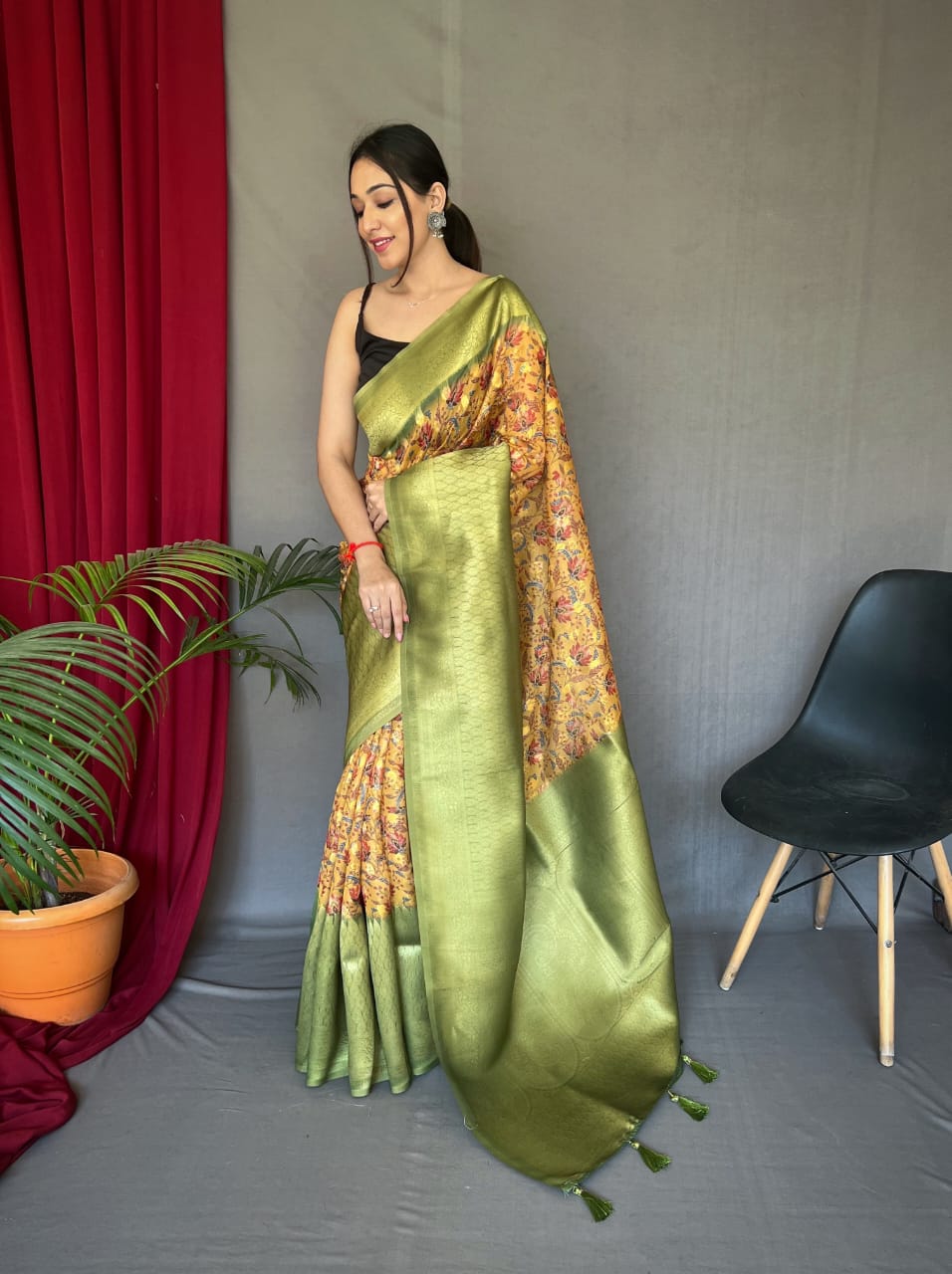 Beautiful Designer Pure Kora Kalamkari Organza Saree