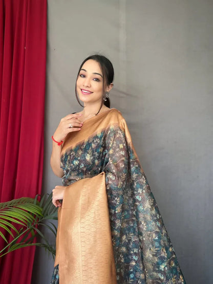 Beautiful Designer Pure Kora Kalamkari Organza Saree
