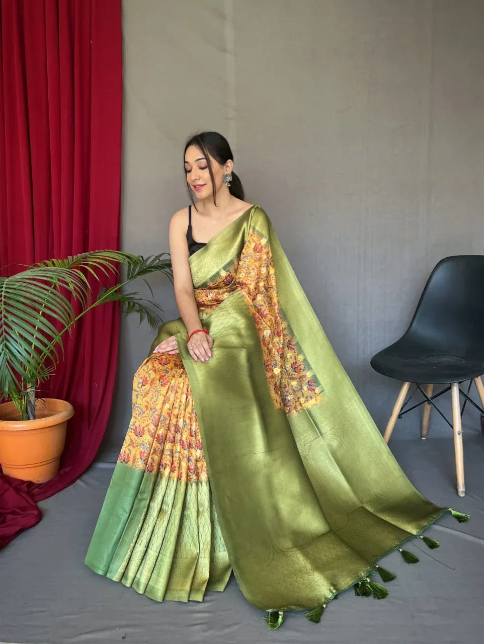 Beautiful Designer Pure Kora Kalamkari Organza Saree