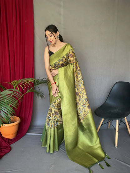 Beautiful Designer Pure Kora Kalamkari Organza Saree