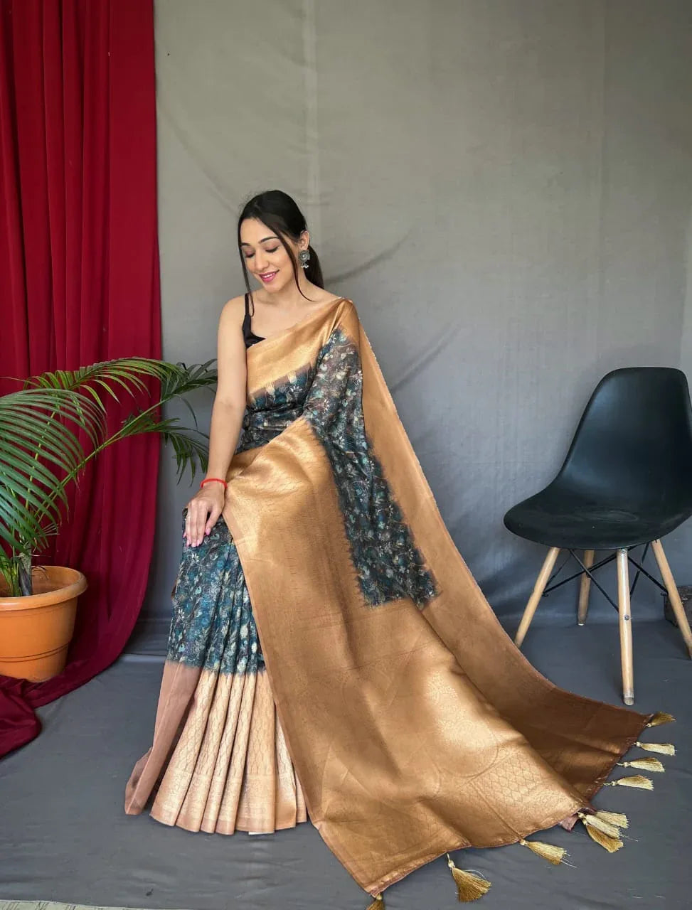 Beautiful Designer Pure Kora Kalamkari Organza Saree