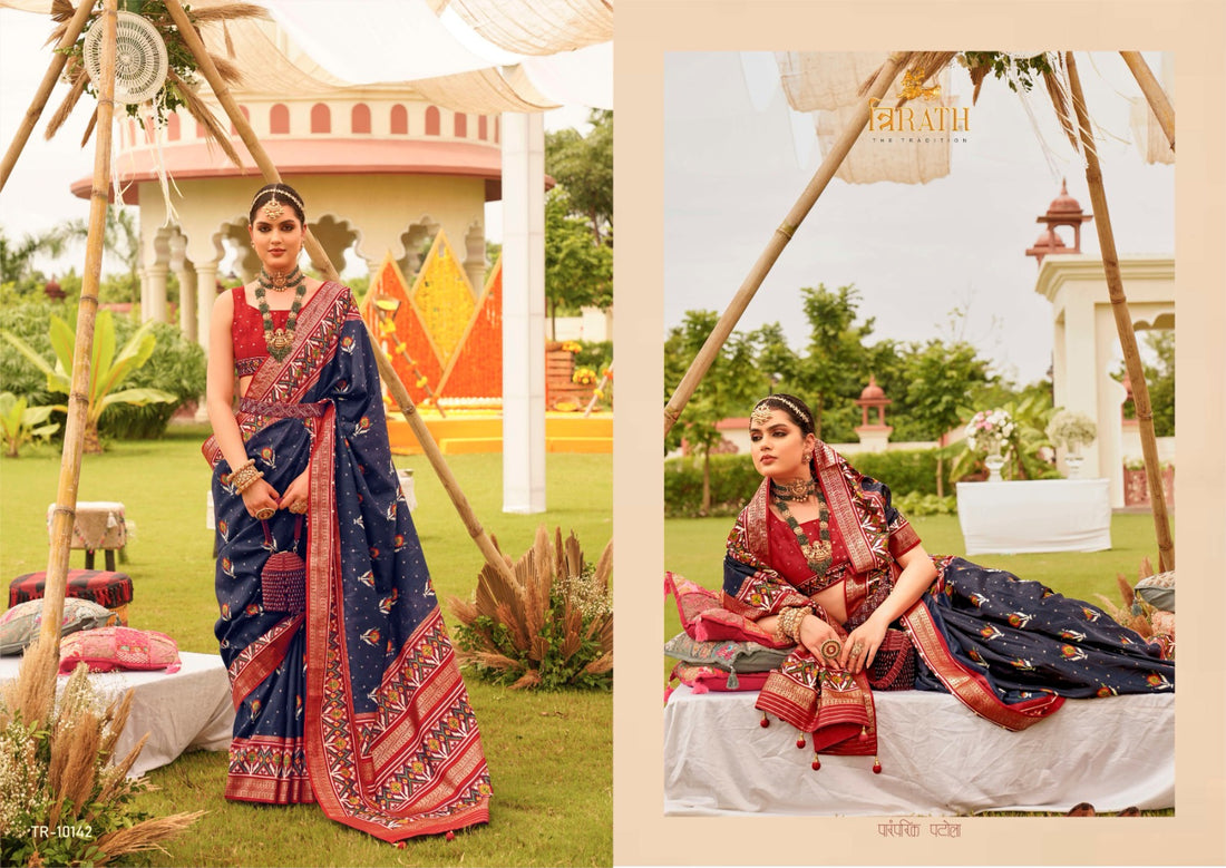Beautiful Designer Vivaah Patola Elegant Gold Print
