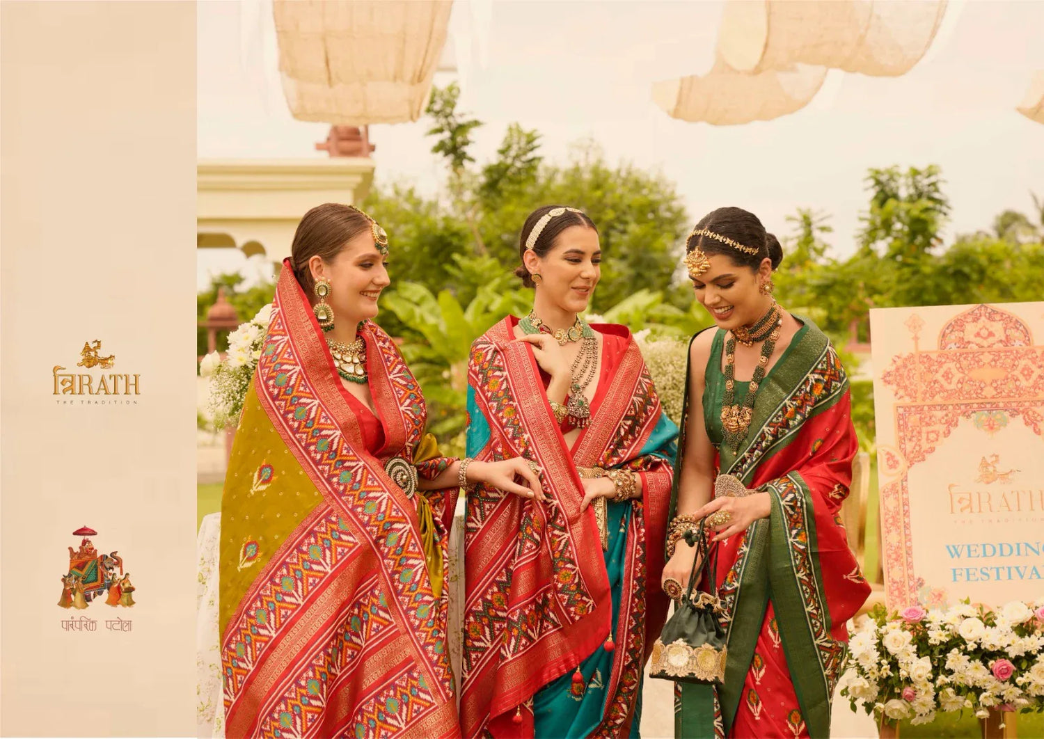 Beautiful Designer Vivaah Patola Elegant Gold Print