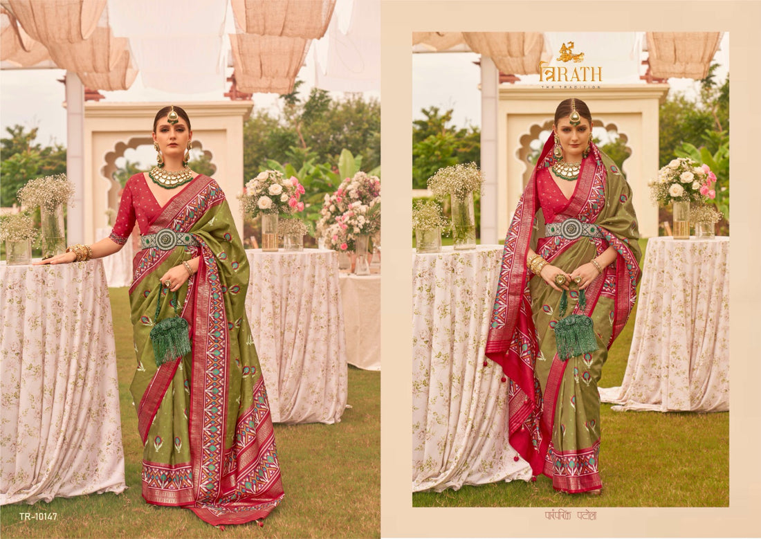 Beautiful Designer Vivaah Patola Elegant Gold Print
