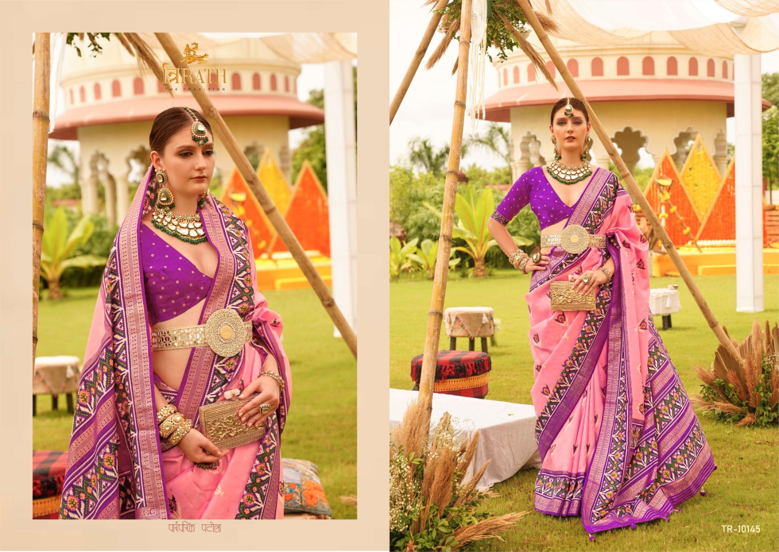 Beautiful Designer Vivaah Patola Elegant Gold Print