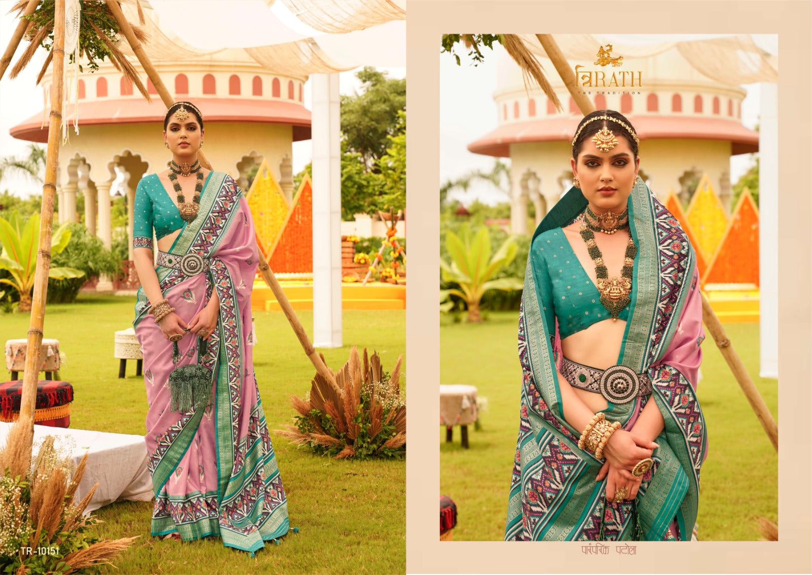 Beautiful Designer Vivaah Patola Elegant Gold Print