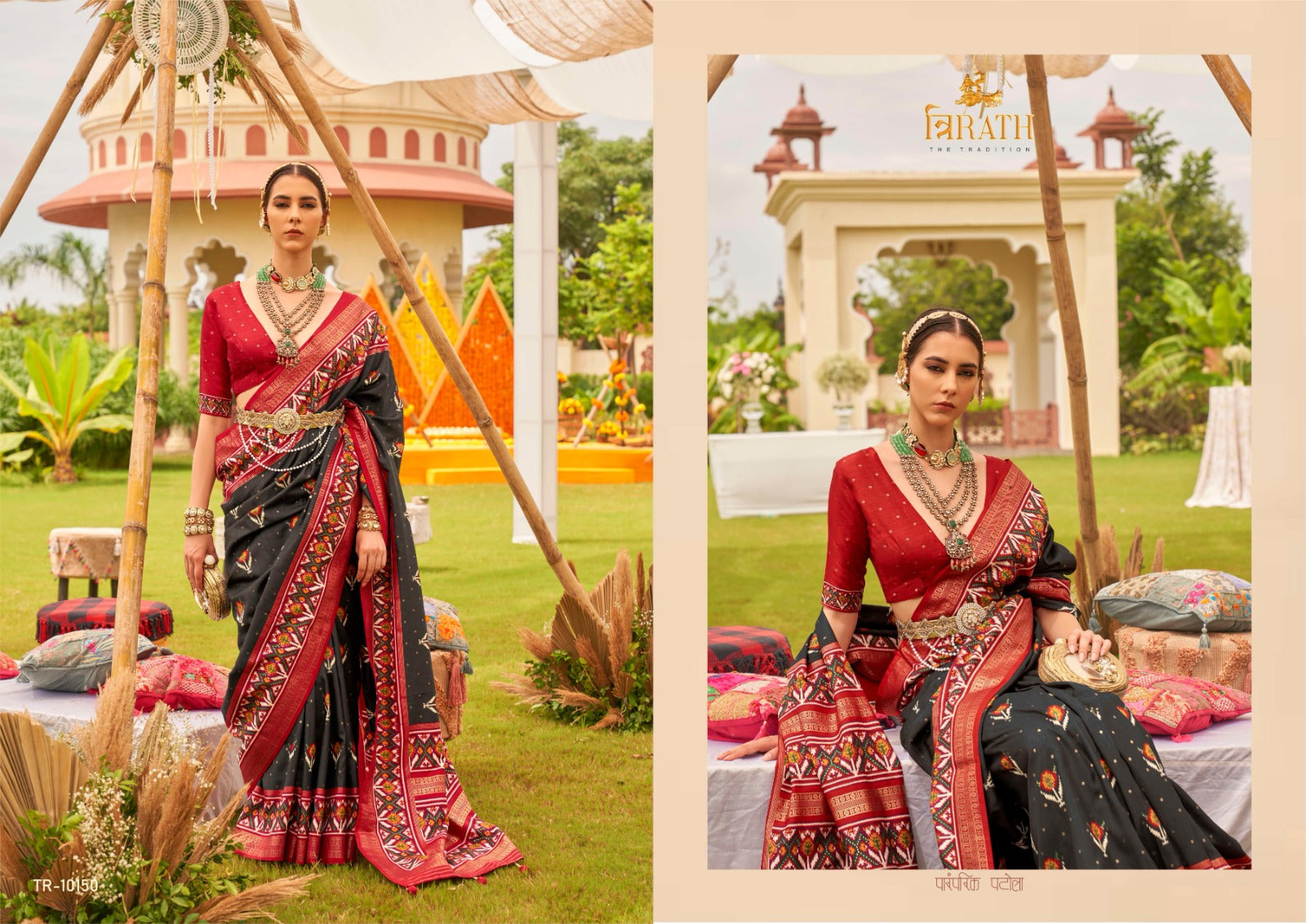 Beautiful Designer Vivaah Patola Elegant Gold Print