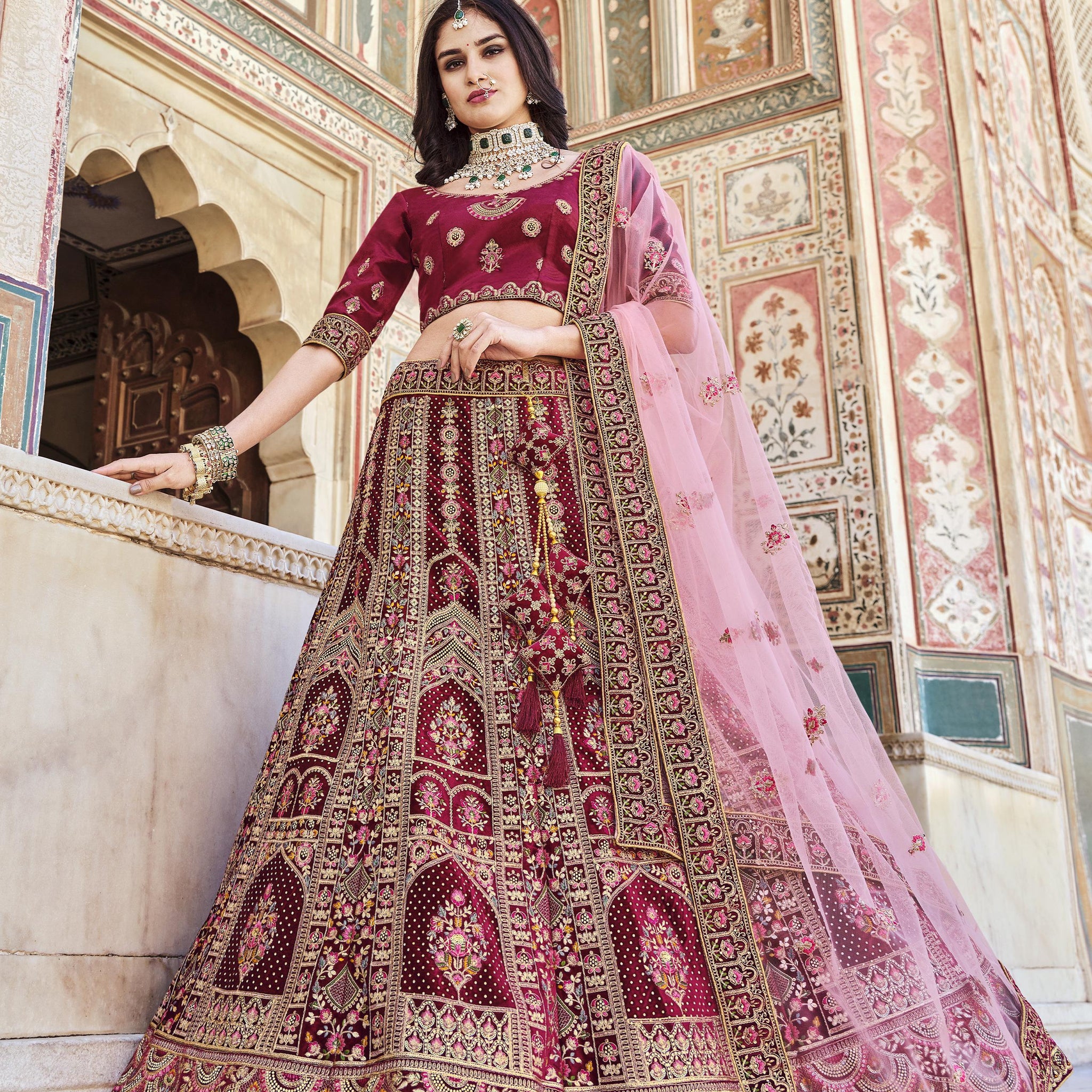 Wedding Bridal Look Heavy Velvet With Fancy Dori Work Lehenga Choli Design 2090