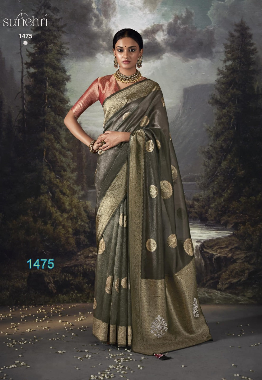 Kimora Sunheri Raat Rani Banarasi Zari With Organza Saree Design 1475