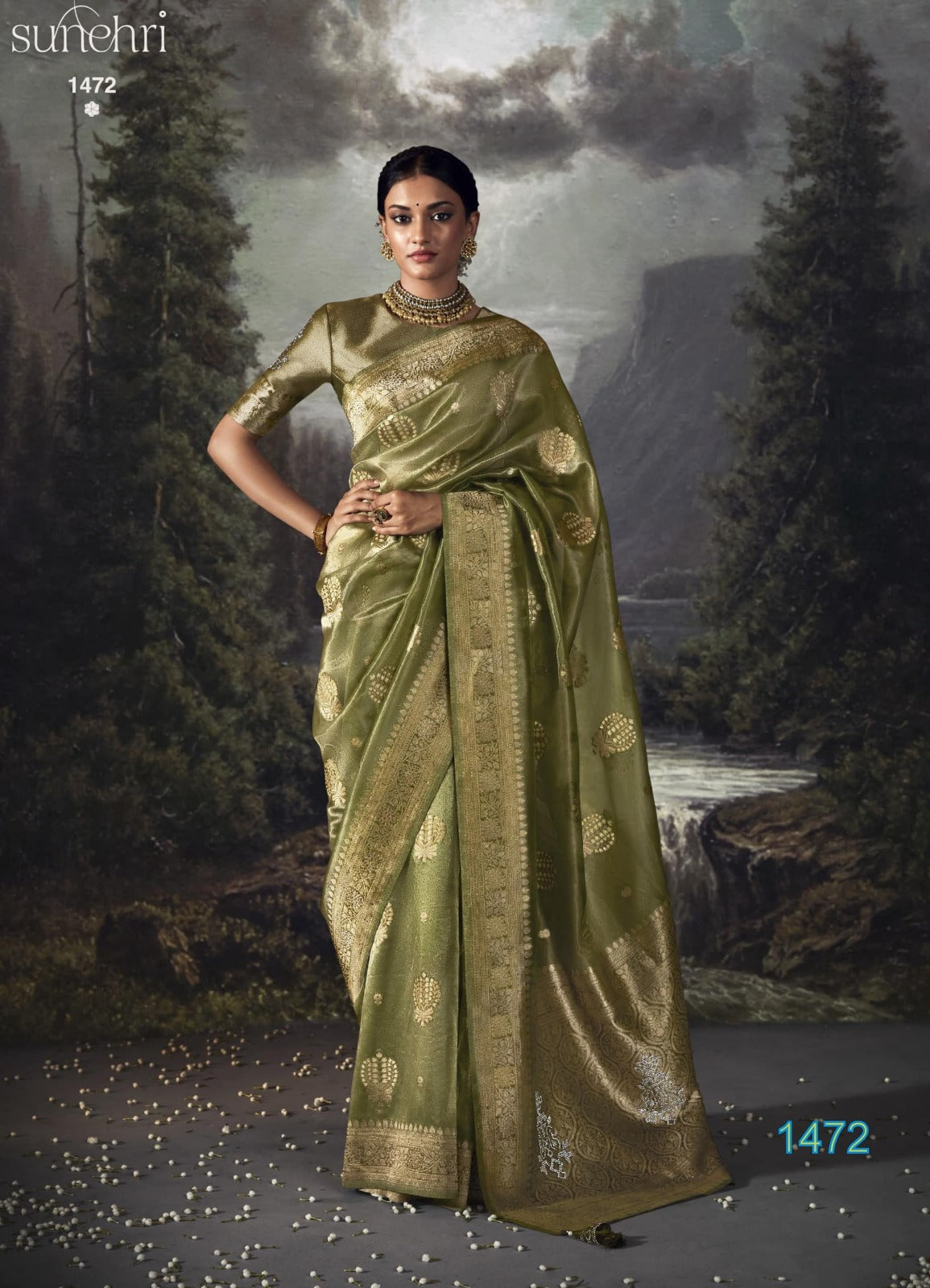 Kimora Sunheri Raat Rani Banarasi Zari With Organza Saree Design 1472