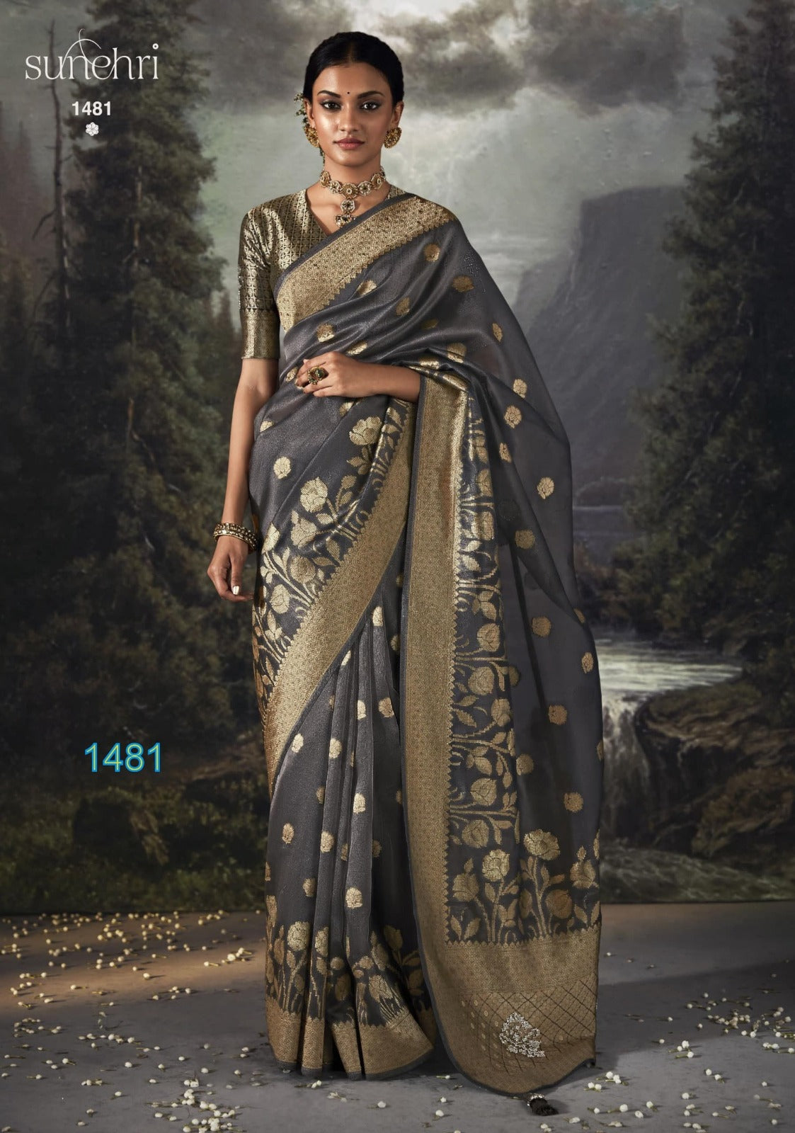 Kimora Sunheri Raat Rani Banarasi Zari With Organza Saree Design 1481