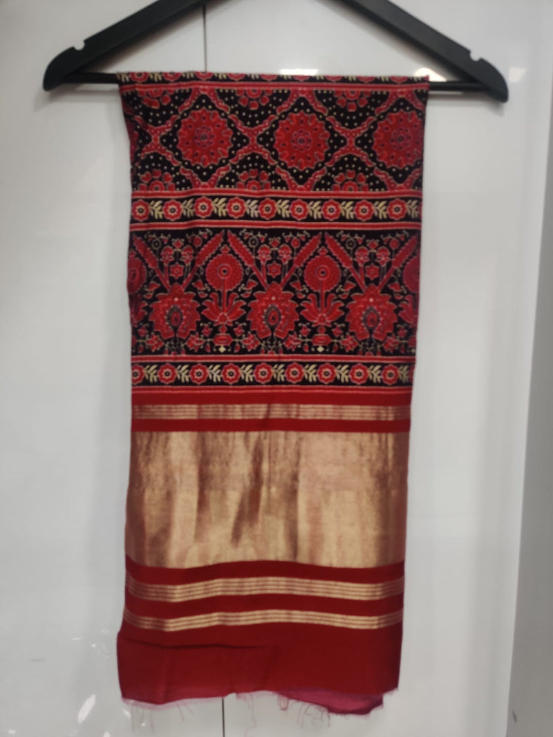 Beautiful Designer Semi Gajji Silk Ajrakh Duppatta