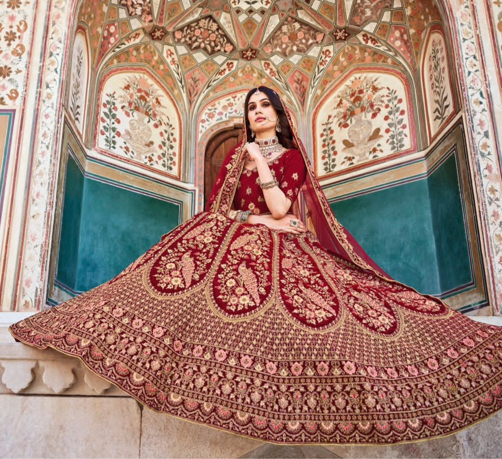 Wedding Bridal Look Heavy Velvet With Fancy Dori Work Lehenga Choli Design 2090
