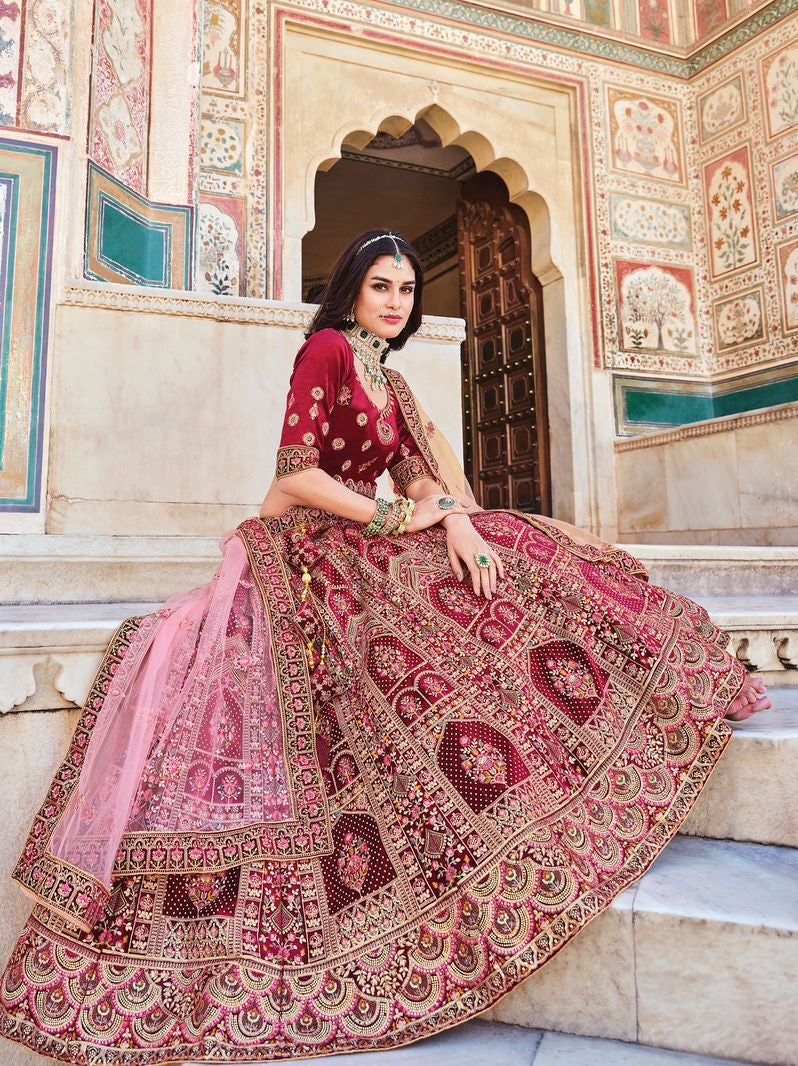 Wedding Bridal Look Heavy Velvet With Fancy Dori Work Lehenga Choli Design 2090