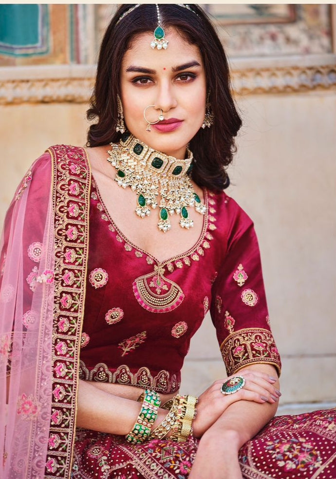 Wedding Bridal Look Heavy Velvet With Fancy Dori Work Lehenga Choli Design 2090