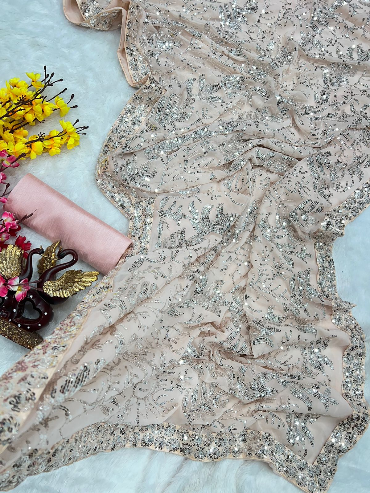 Beautiful Designer Heavy Georgette Exclusive Sequanc Saree Design 5255