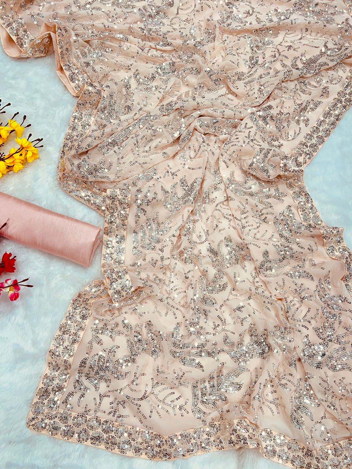 Beautiful Designer Heavy Georgette Exclusive Sequanc Saree Design 5255