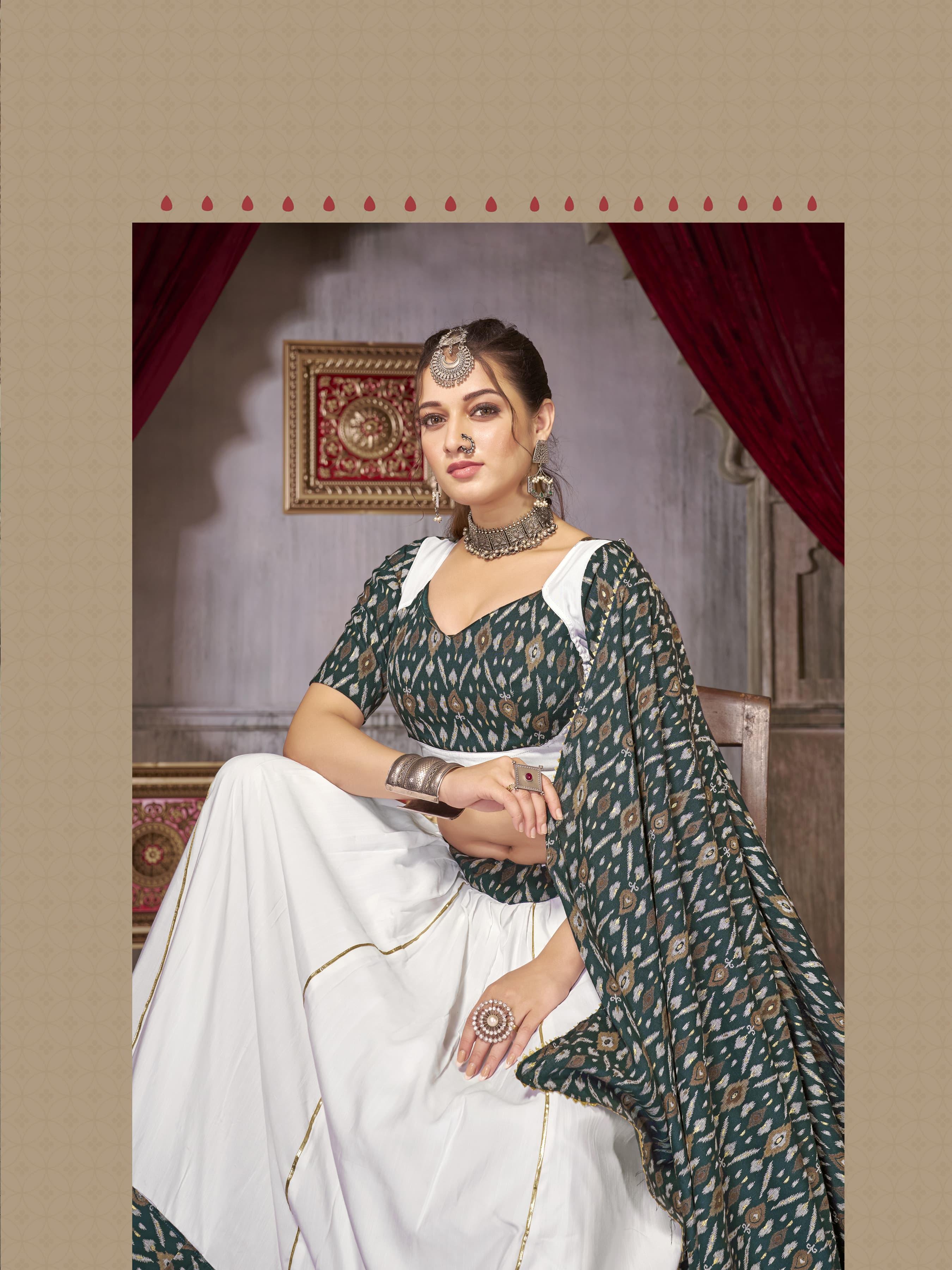 Beautiful Designer Cotton with Ikkat Print Ghoomar Lehenga Choli