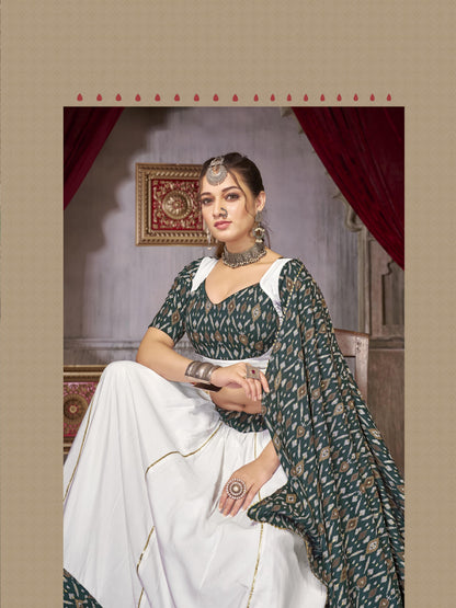 Beautiful Designer Cotton with Ikkat Print Ghoomar Lehenga Choli
