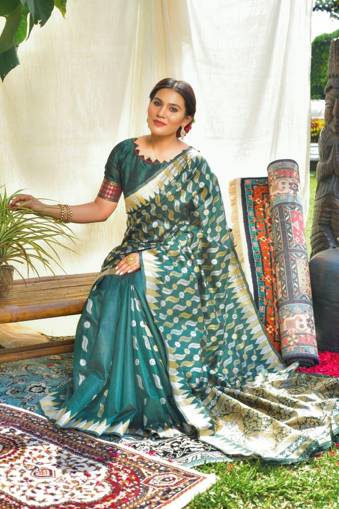 Pure Tussar silk Jamdani weaving Saree