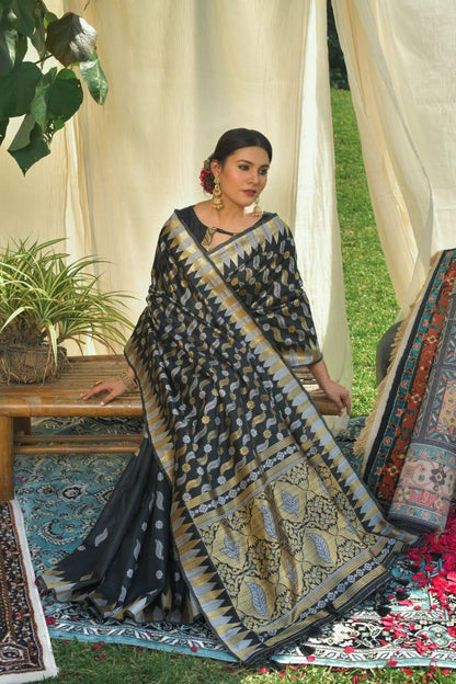 Pure Tussar silk Jamdani weaving Saree