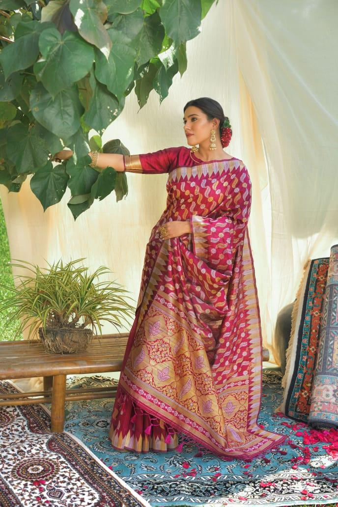 Pure Tussar silk Jamdani weaving Saree