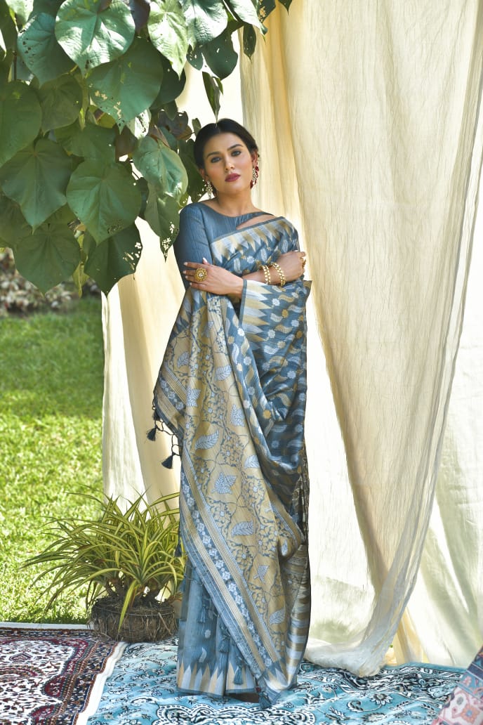 Pure Tussar silk Jamdani weaving Saree