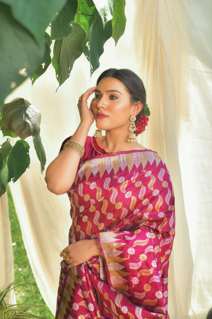 Pure Tussar silk Jamdani weaving Saree