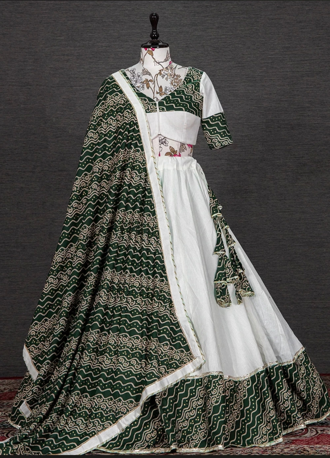 Beautiful Designer Cotton with Ikkat Print Ghoomar Lehenga Choli