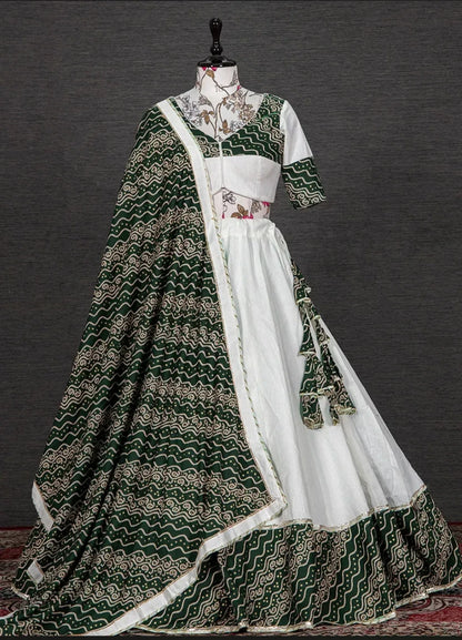 Beautiful Designer Cotton with Ikkat Print Ghoomar Lehenga Choli