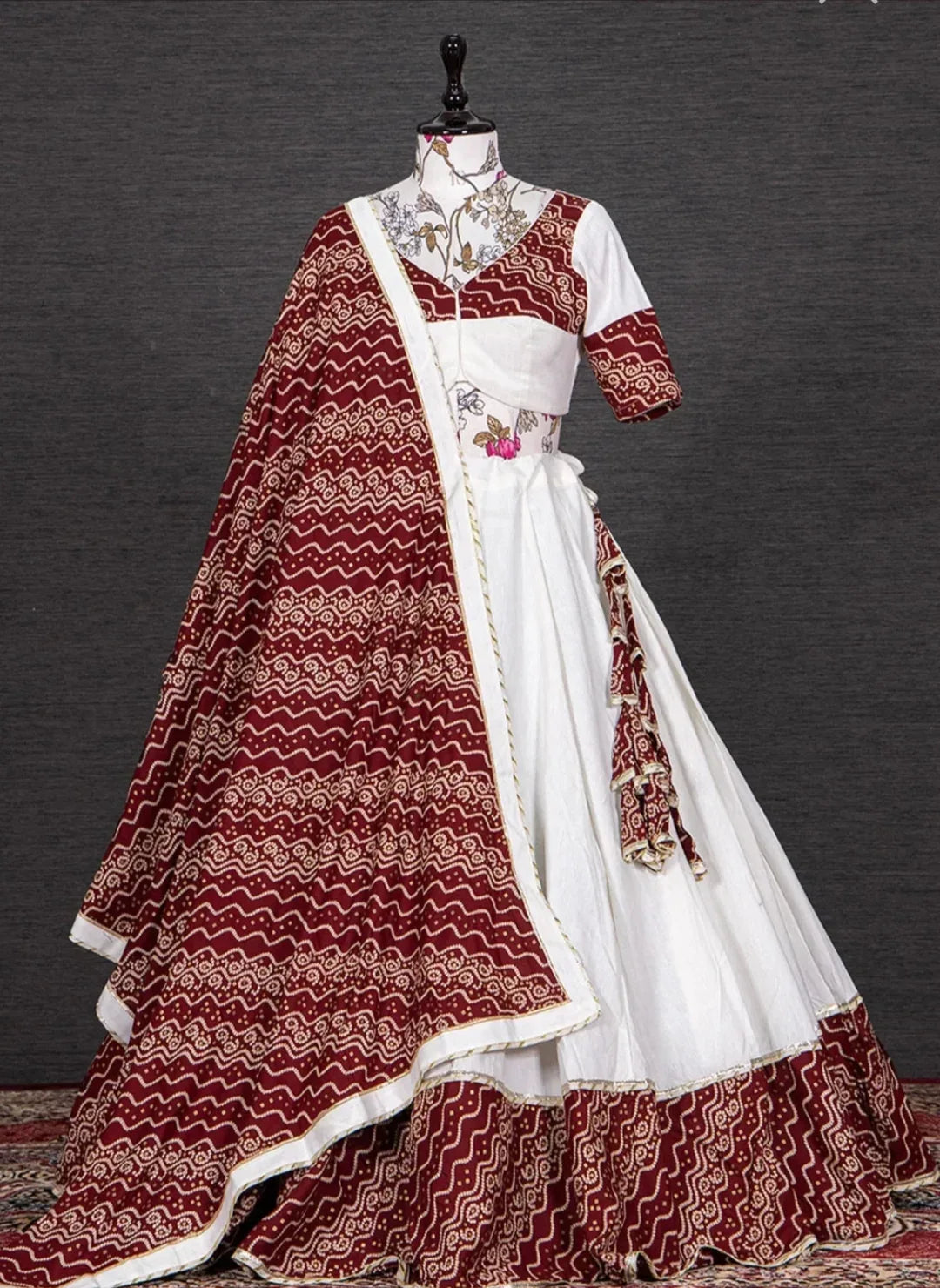 Beautiful Designer Cotton with Ikkat Print Ghoomar Lehenga Choli
