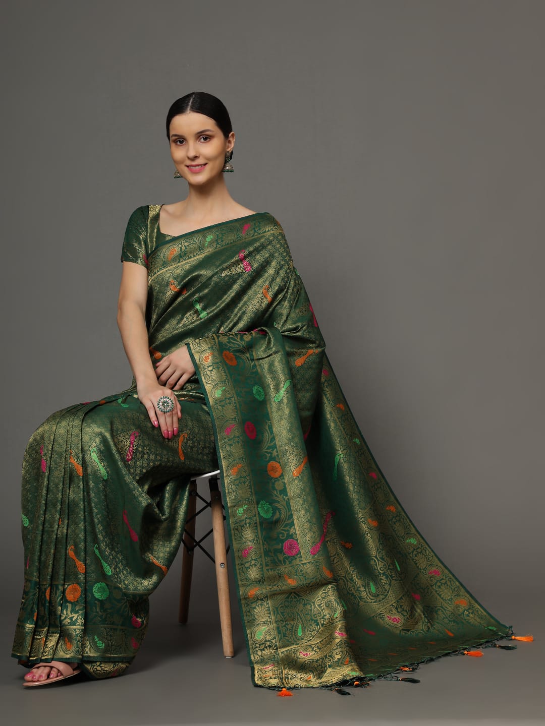 Beautiful Designer Morni Kubera Pattu Silk Saree