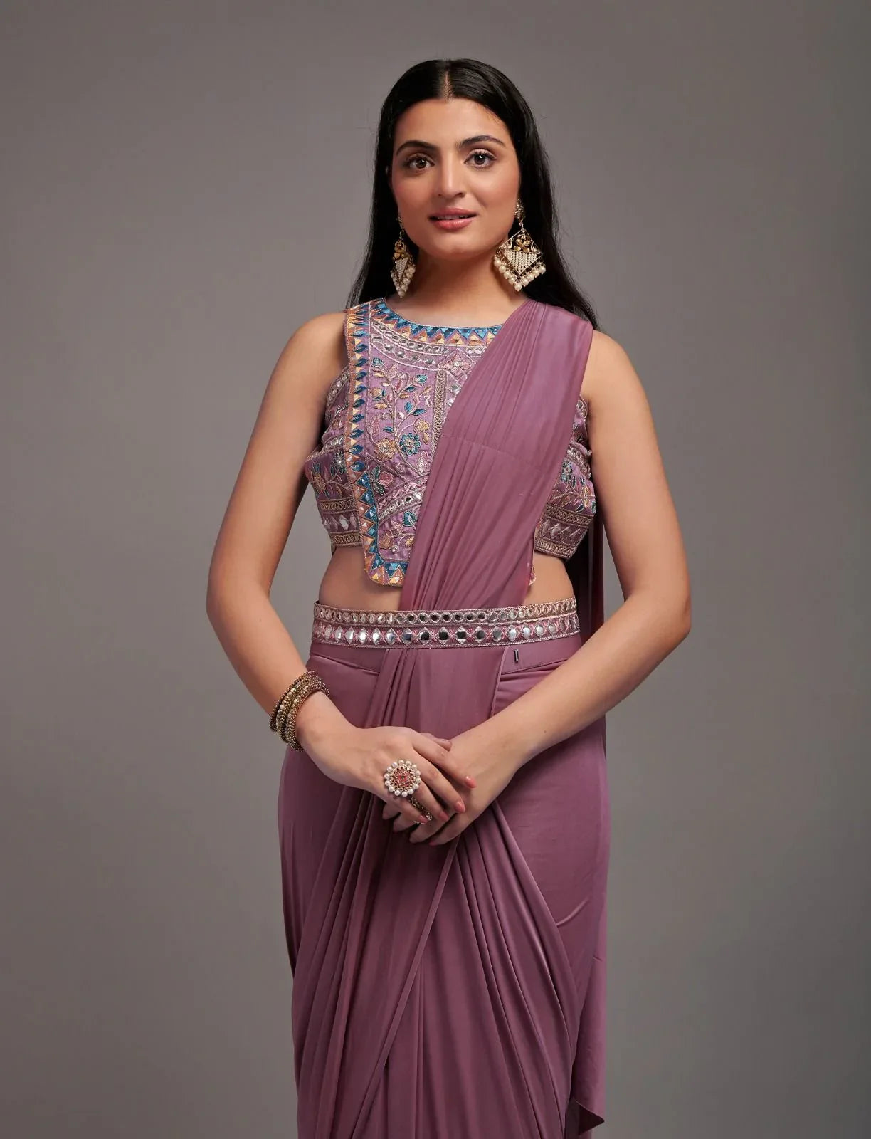 Ready to Wear Saree with Embroidered Blouse