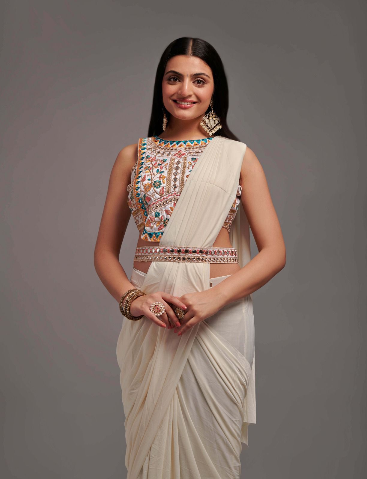 Ready to Wear Saree with Embroidered Blouse