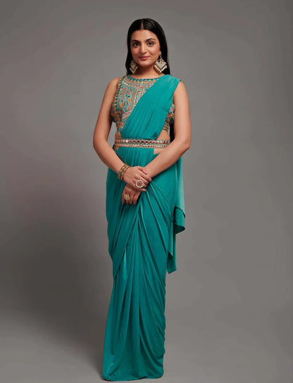 Ready to Wear Saree with Embroidered Blouse