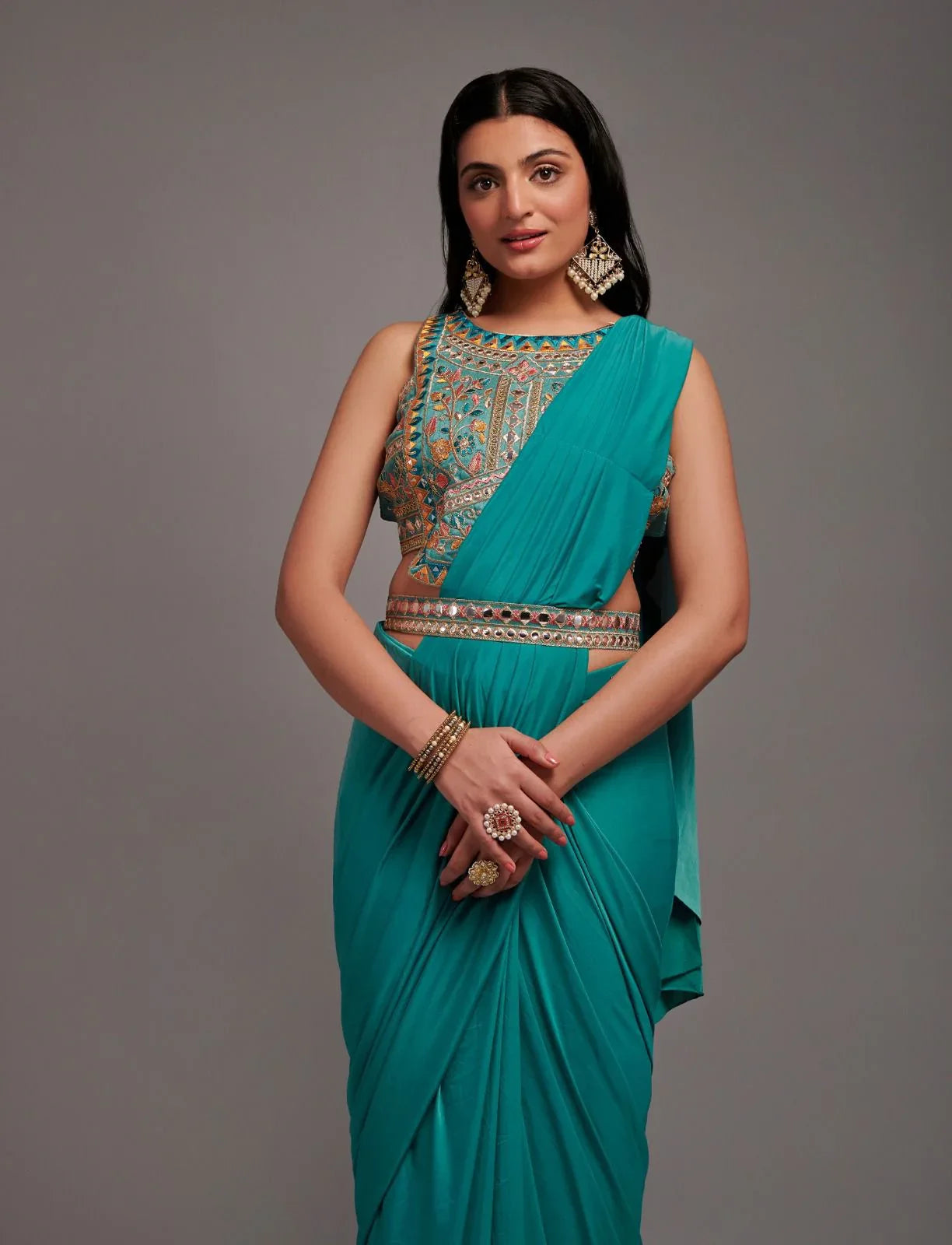 Ready to Wear Saree with Embroidered Blouse
