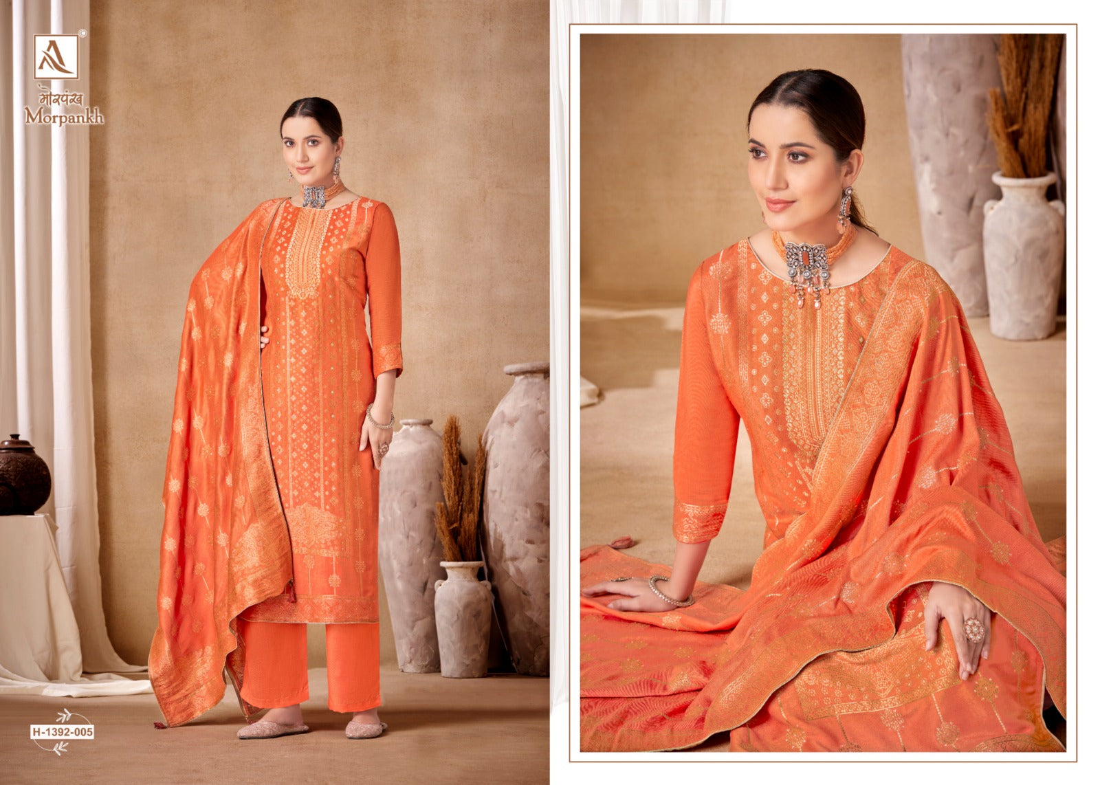 Alok Suits Morpankh Viscose Woolen Pashmina Jacquard With Heavy Hand Work Designer Suit