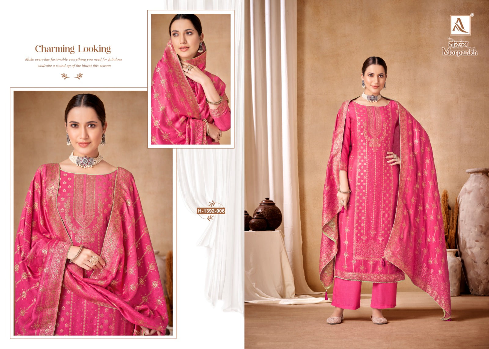 Alok Suits Morpankh Viscose Woolen Pashmina Jacquard With Heavy Hand Work Designer Suit
