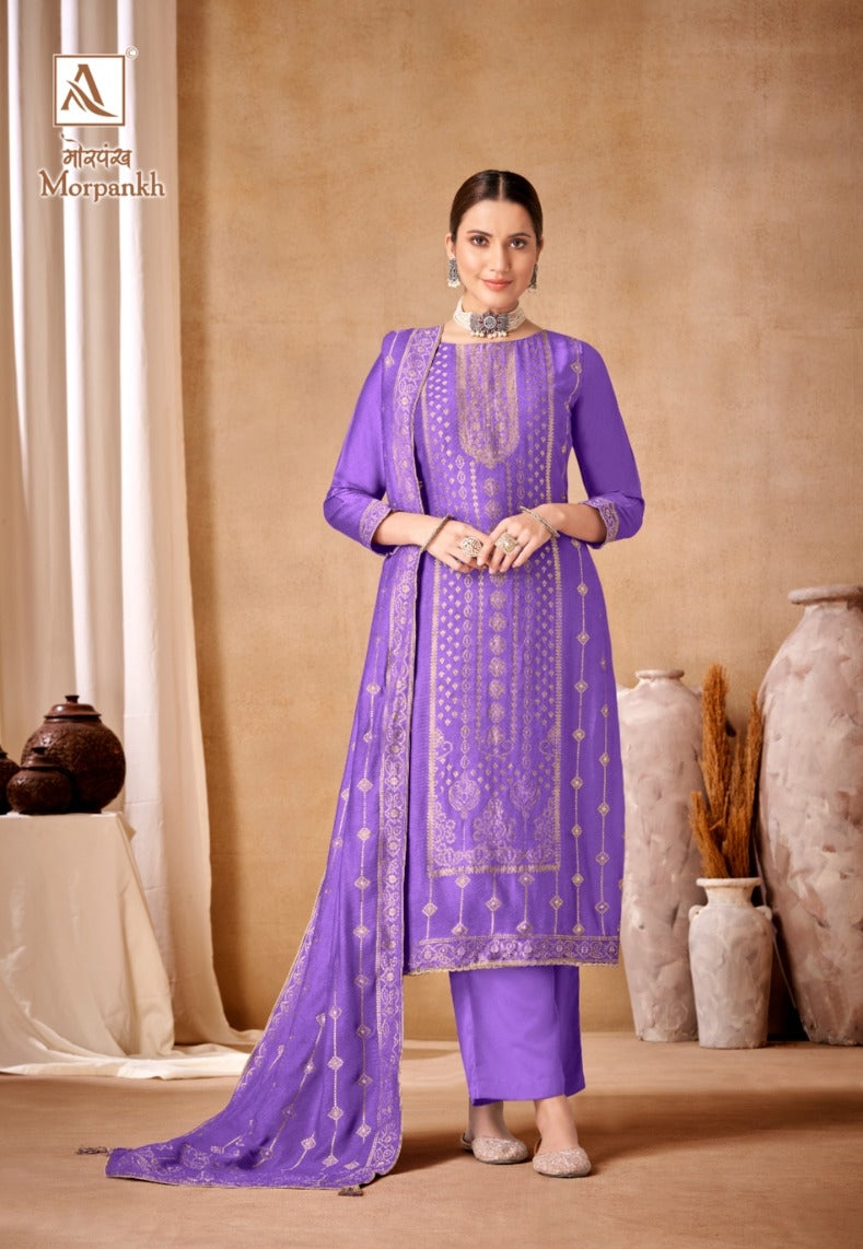 Alok Suits Morpankh Viscose Woolen Pashmina Jacquard With Heavy Hand Work Designer Suit
