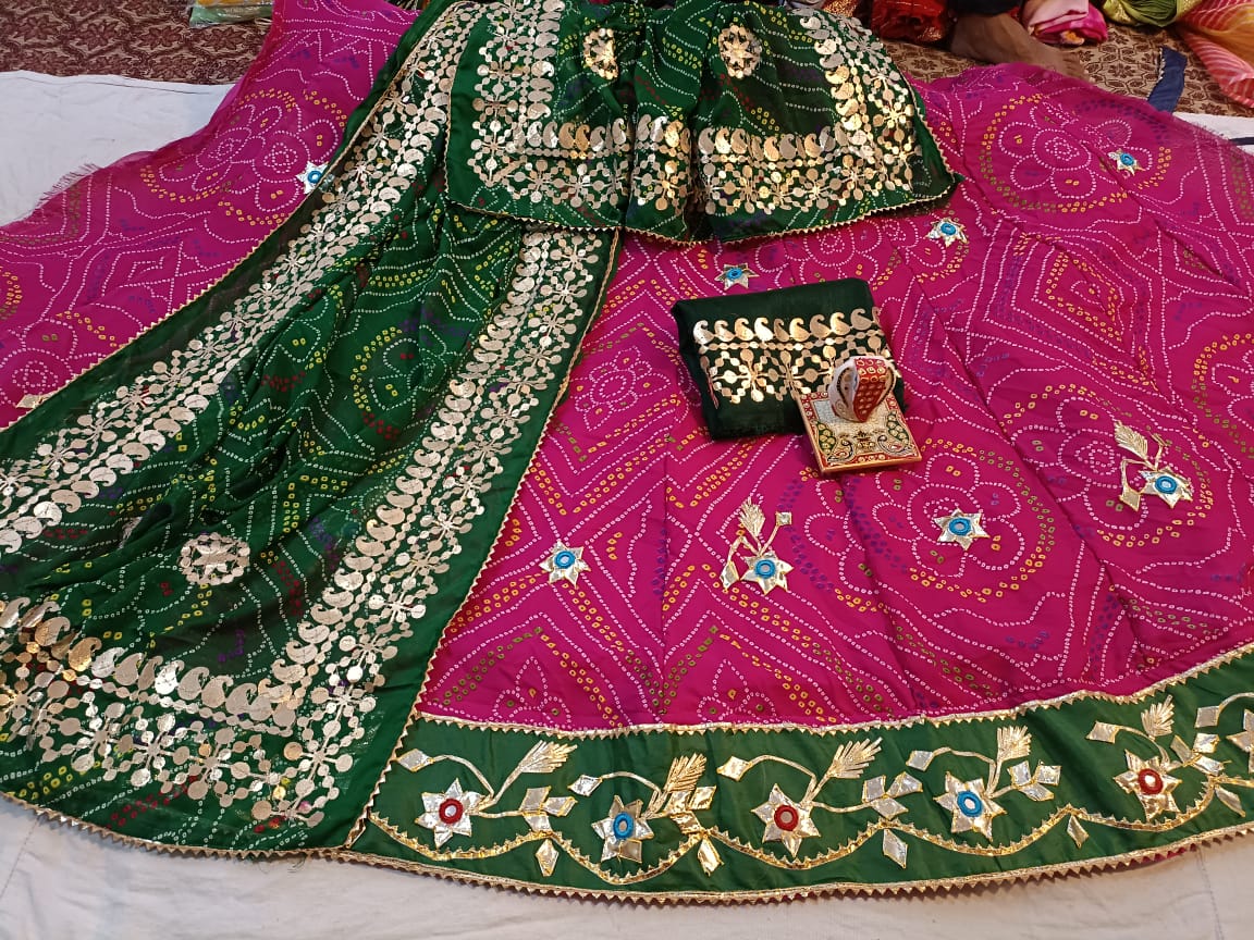 Beautiful Rajasthani Traditional Chunri Heavy Kacchi Gotta Patti Work Bandhej Lehenga