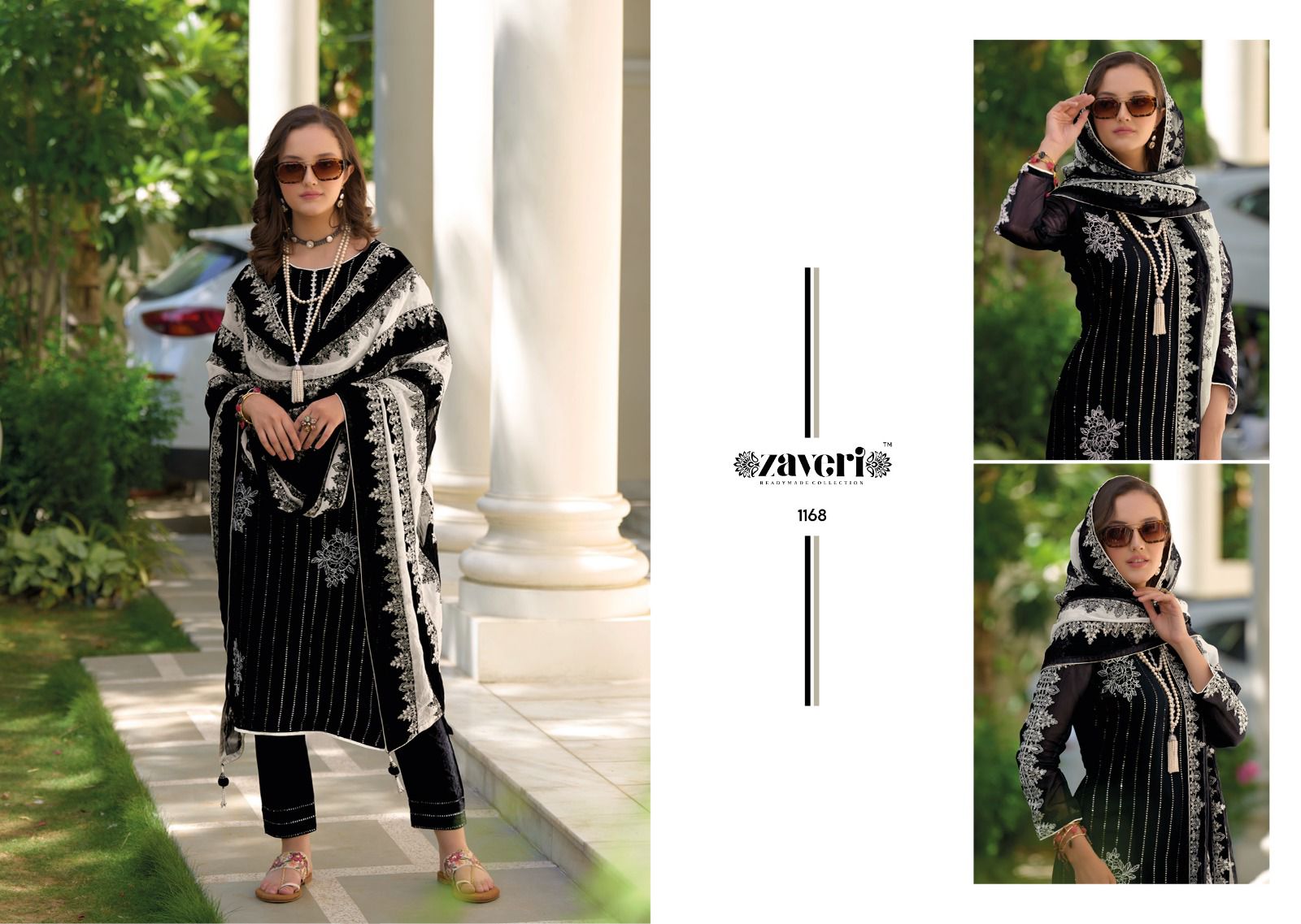 Zaveri Black White Noor Readymade Suit