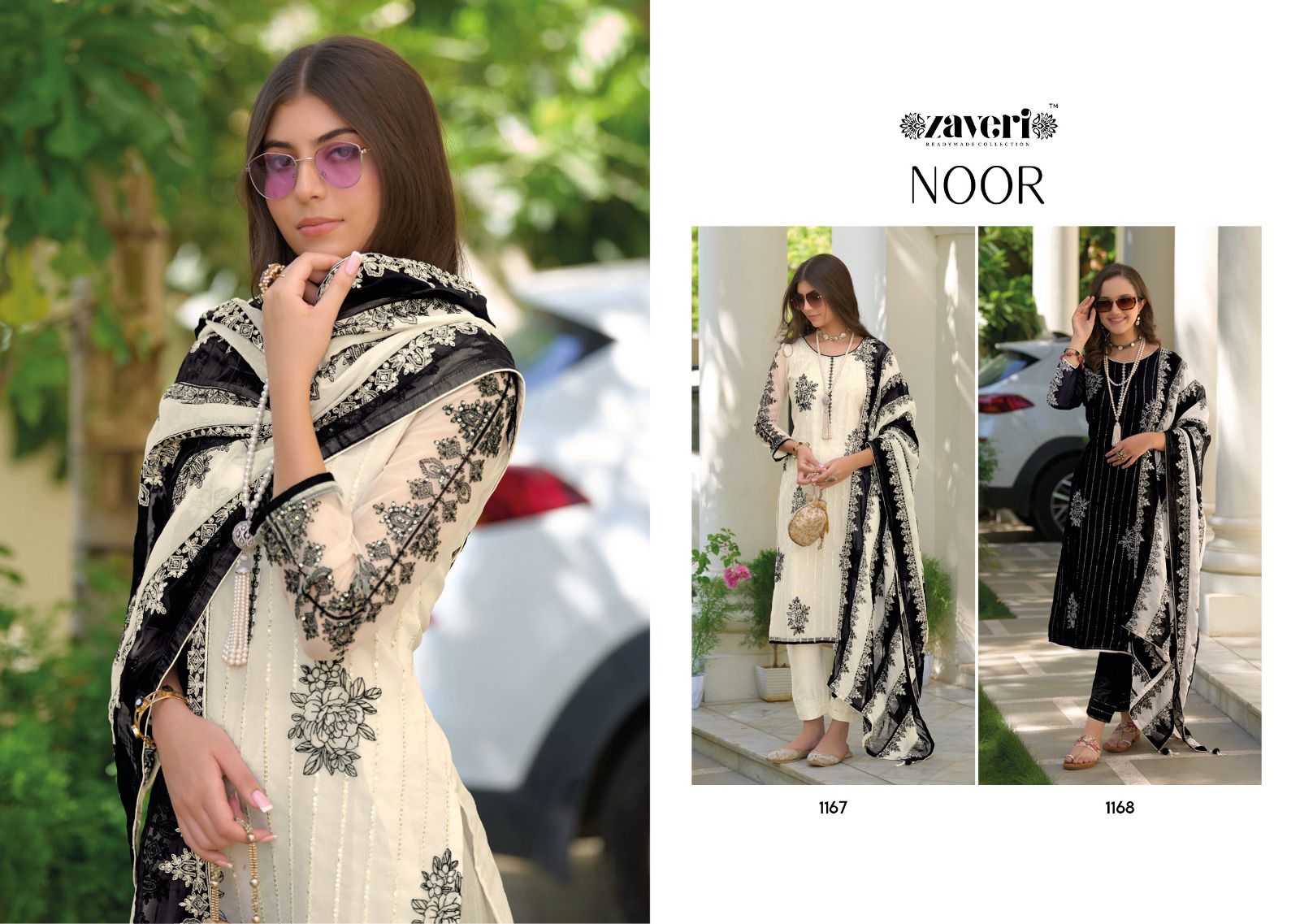 Zaveri Black White Noor Readymade Suit