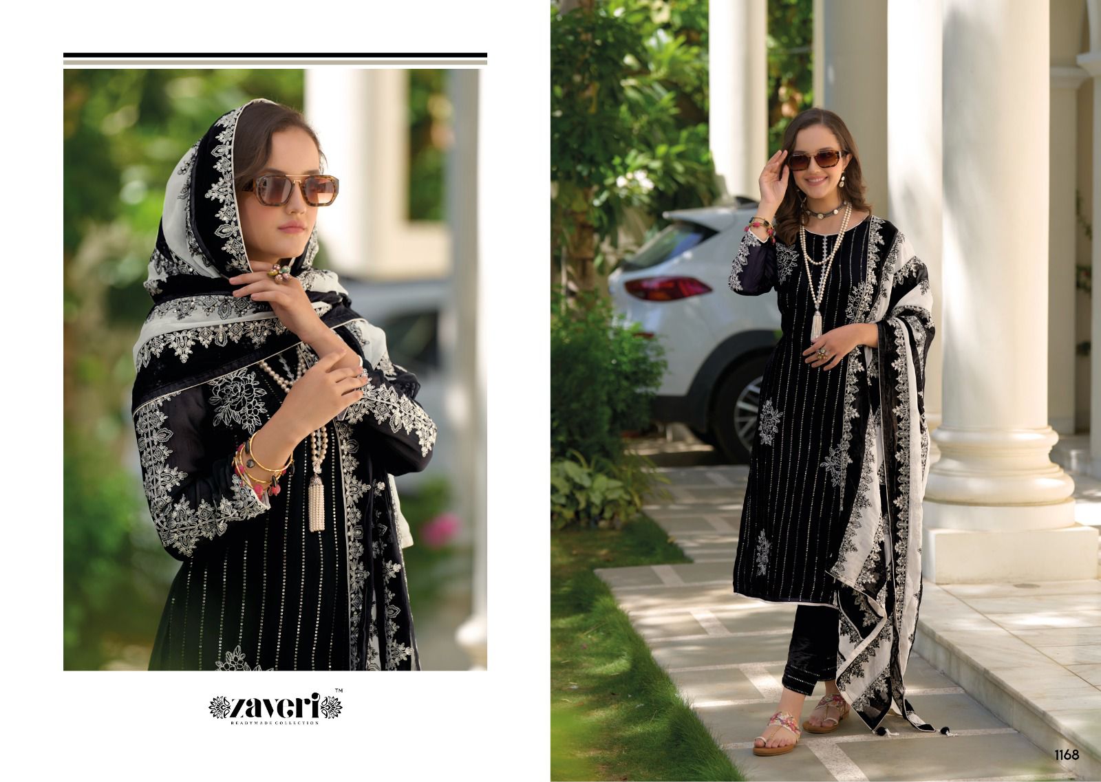 Zaveri Black White Noor Readymade Suit