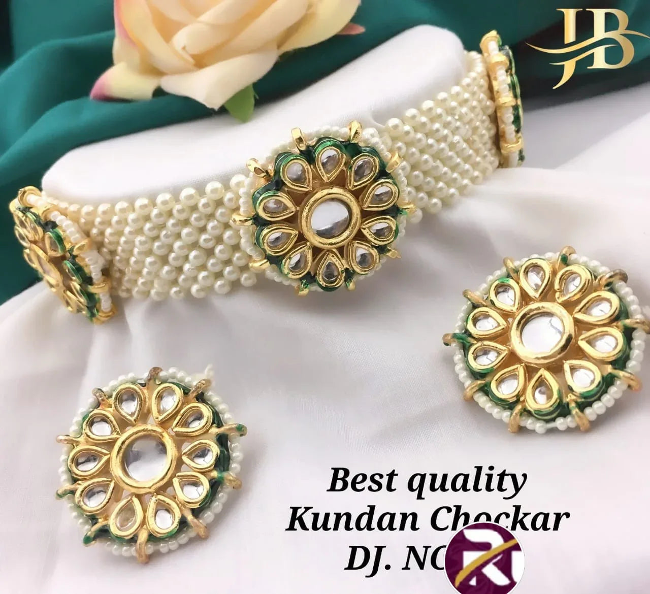 Beautiful Designer Crystal Moti &amp; Kundan Stone and Diamond set with Earrings