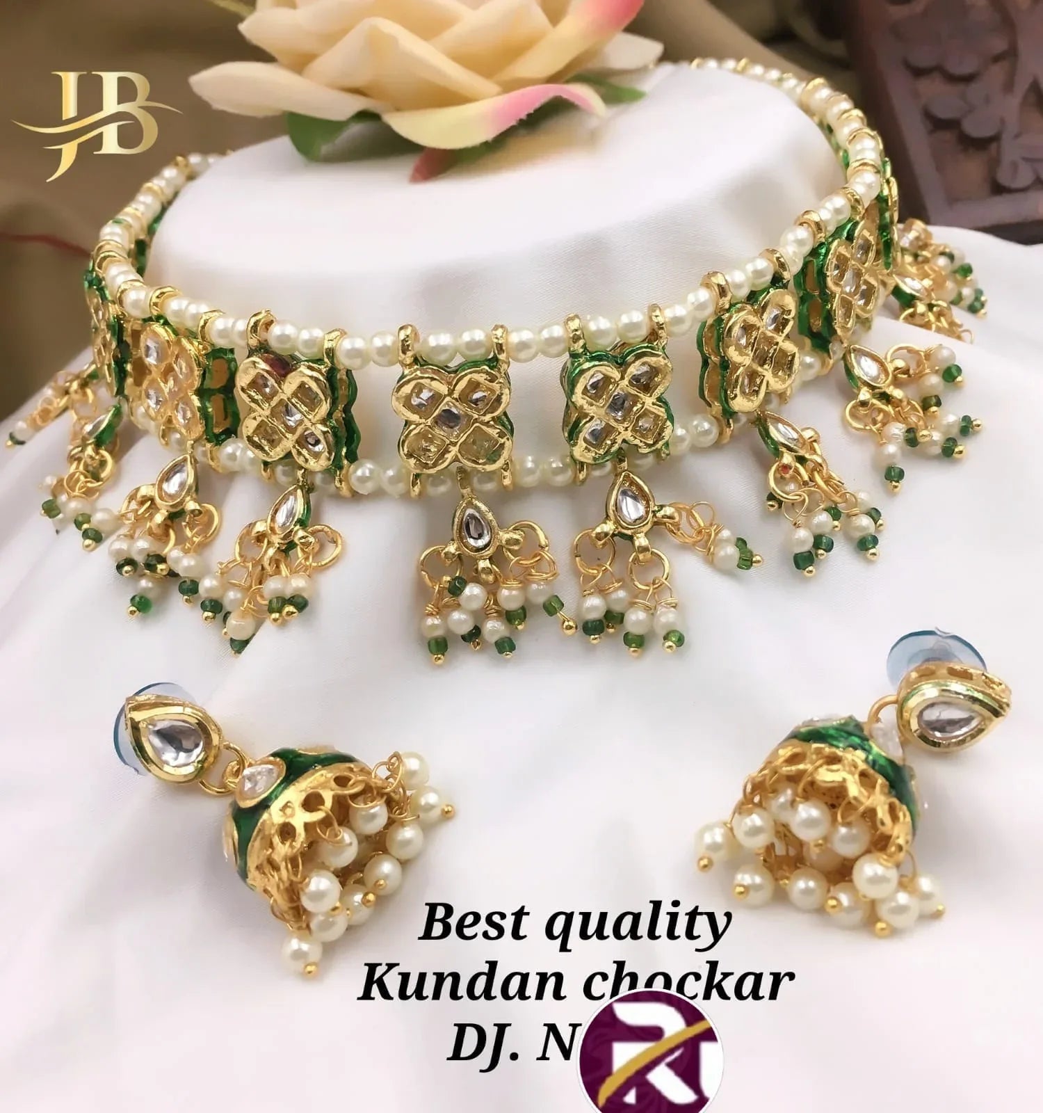 Beautiful Designer Crystal Moti &amp; Kundan Stone and Diamond set with Earrings